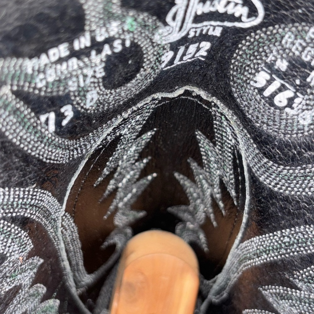 Vintage Justin Men's Lizard 13 B Cowboy Boots Western Style 9152 Black - Picture 13 of 13